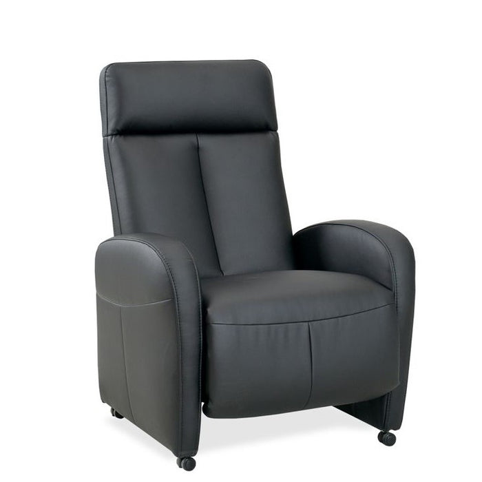 Theo Leather Recliner Armchair With Castor Feet & Adjustable Headrest - The Furniture Mega Store 