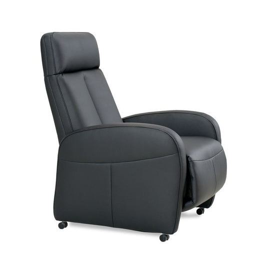 Theo Leather Recliner Armchair With Castor Feet & Adjustable Headrest - The Furniture Mega Store 