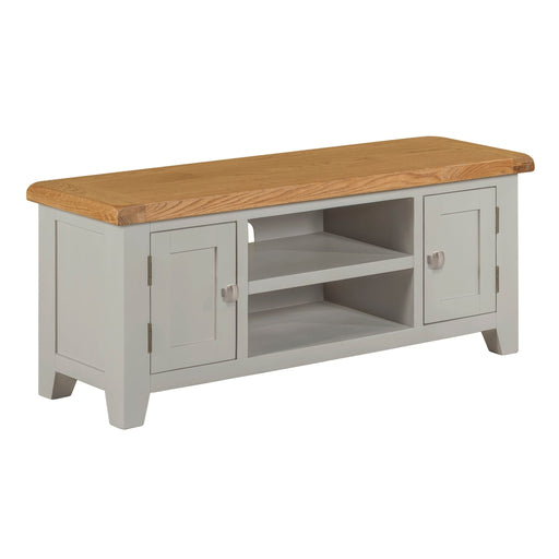 Chester Dove Grey & Solid Oak Large 2 Door TV Cabinet - The Furniture Mega Store 