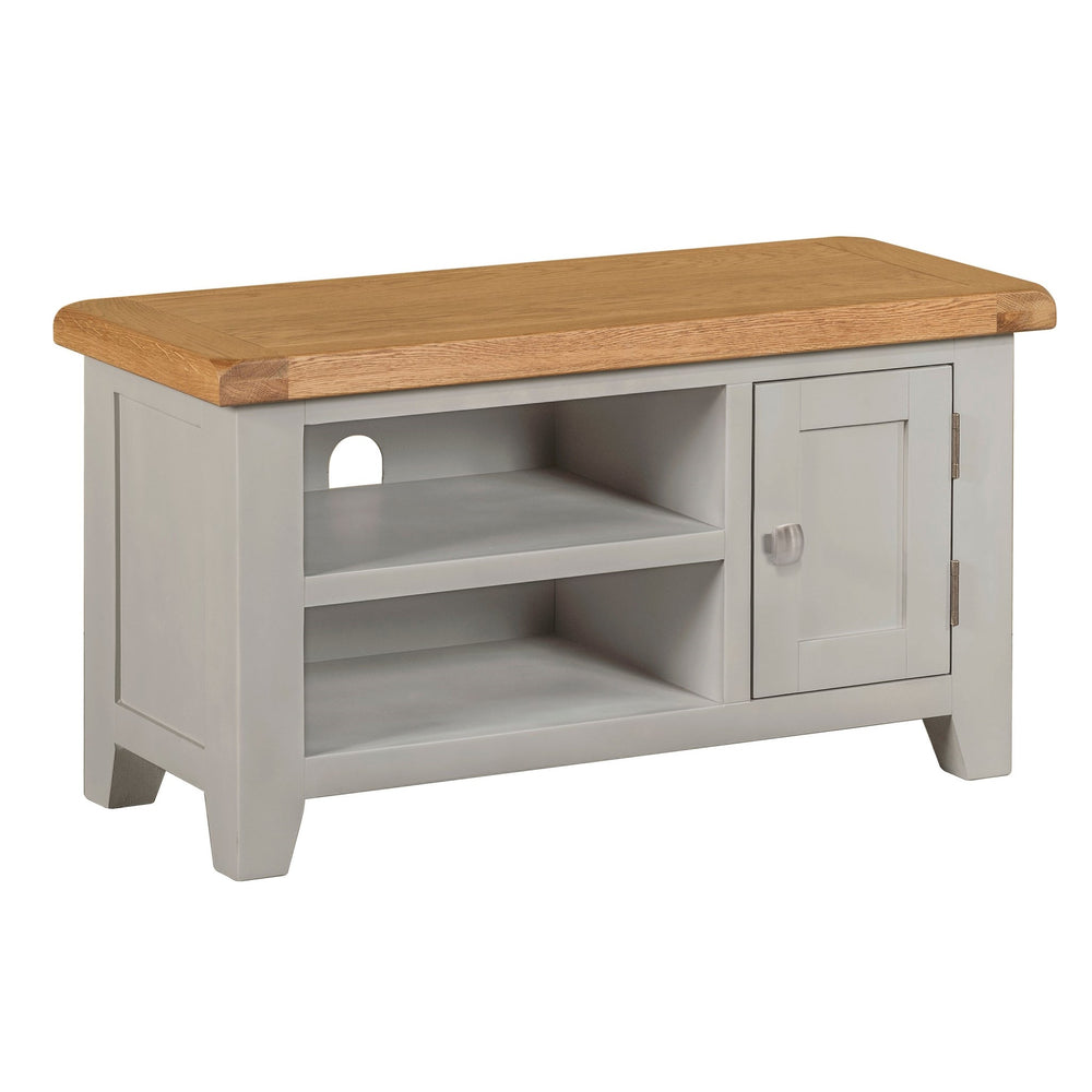 Chester Dove Grey & Solid Oak Small 1 Door TV Cabinet - The Furniture Mega Store 