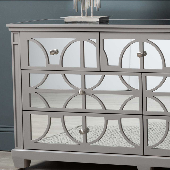 Taylor Grey & Mirrored 7 Drawer Cabinet - The Furniture Mega Store 