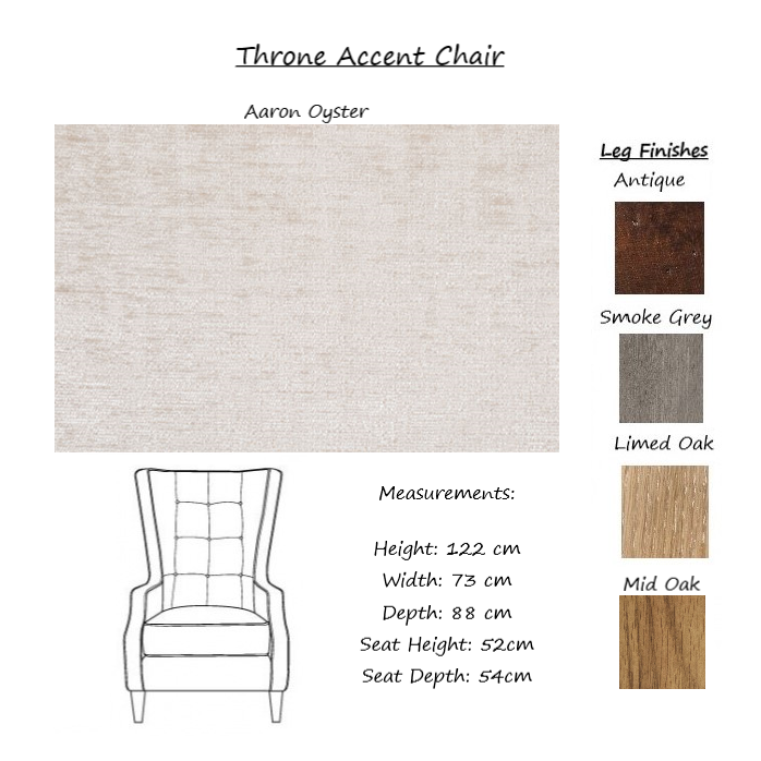 Throne Winged Accent Chair - Aaron Oyster - Choice Of Legs - The Furniture Mega Store 