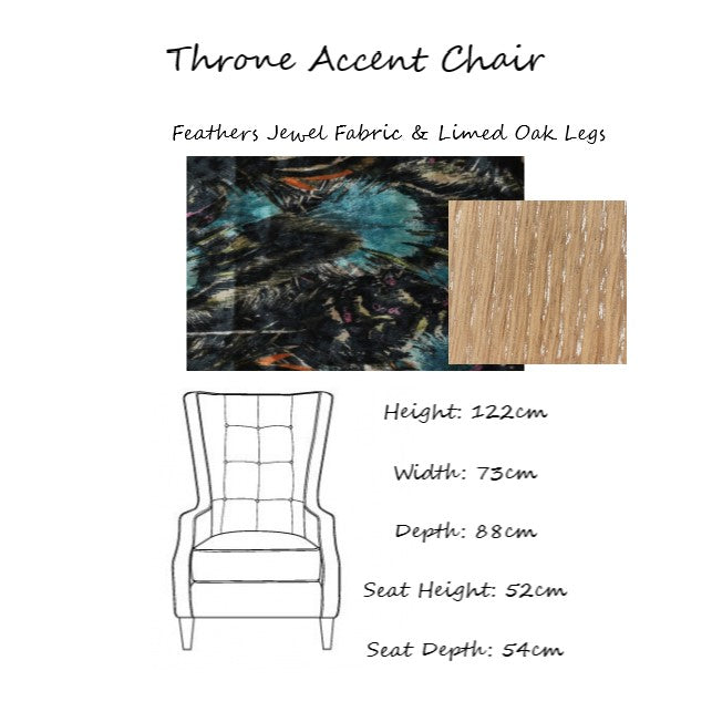 Feathers Jewel Velvet Fabric Throne Winged Accent Chair - Choice Of Legs - The Furniture Mega Store 