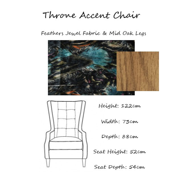 Feathers Jewel Velvet Fabric Throne Winged Accent Chair - Choice Of Legs - The Furniture Mega Store 