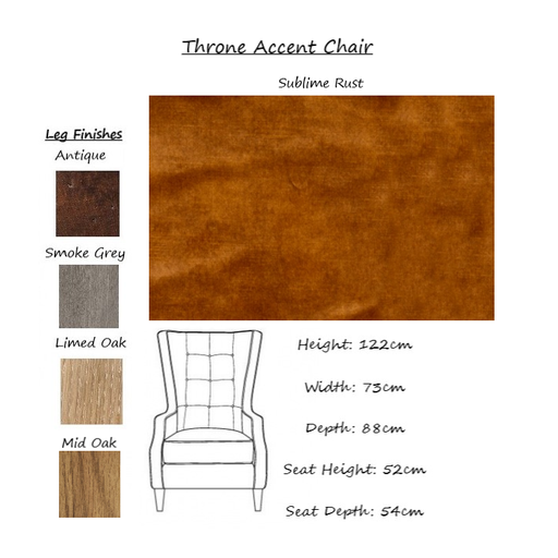 Throne Winged Accent Chair - Sublime Rust - Choice Of Legs - The Furniture Mega Store 