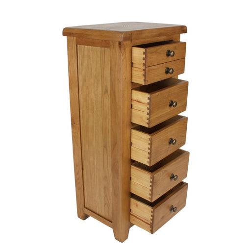 Torino Country Solid Oak 5 Drawer Tall Boy - The Furniture Mega Store 