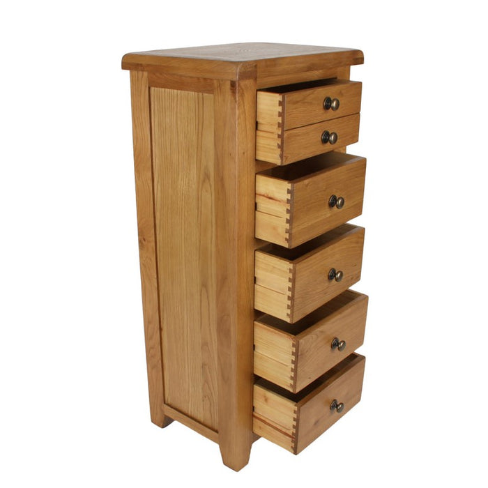 Torino Country Solid Oak 5 Drawer Tall Boy - The Furniture Mega Store 