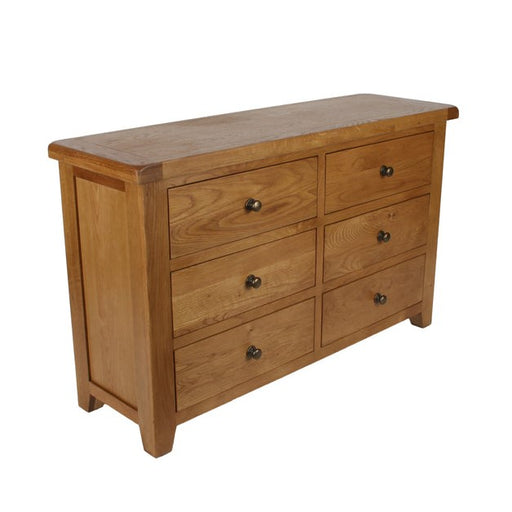 Torino Country Solid Oak Wide Chest Of 6 Drawers - The Furniture Mega Store 