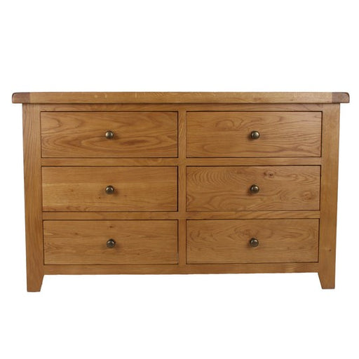 Torino Country Solid Oak Wide Chest Of 6 Drawers - The Furniture Mega Store 