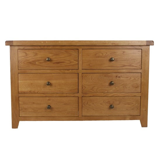 Torino Country Solid Oak Wide Chest Of 6 Drawers - The Furniture Mega Store 