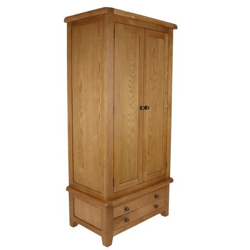 Torino Country Solid Oak 2 Door 1 Drawer Wardrobe - The Furniture Mega Store 