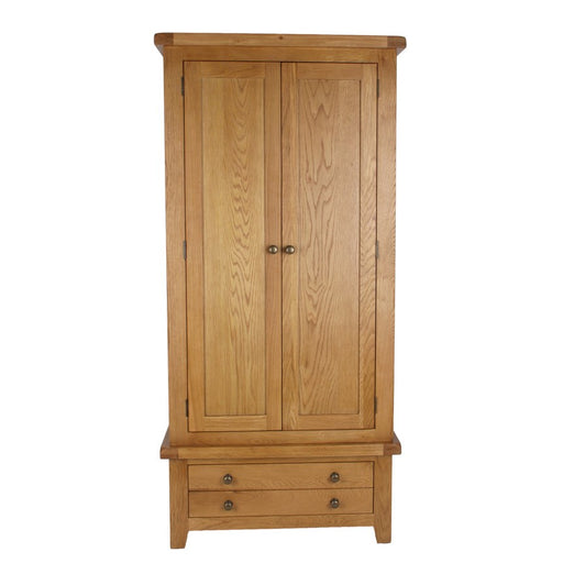Torino Country Solid Oak 2 Door 1 Drawer Wardrobe - The Furniture Mega Store 