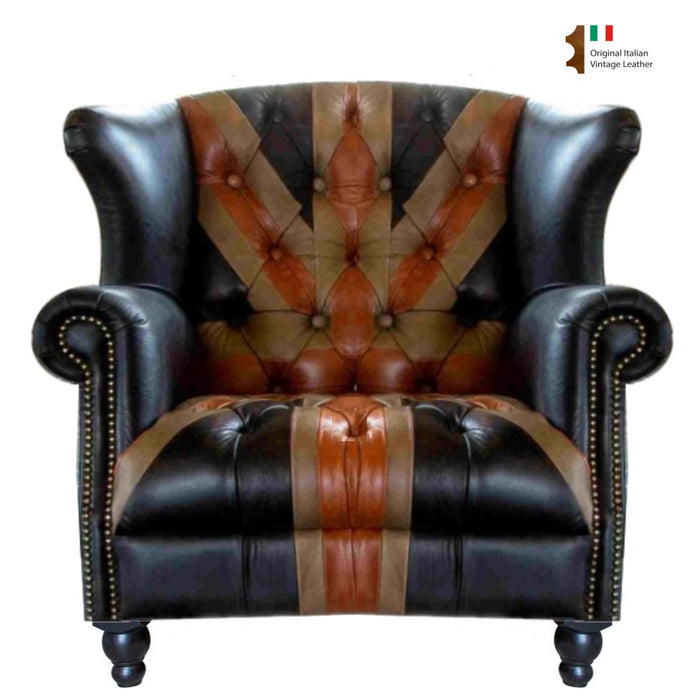 Union Jack Vintage Leather Buttoned Chesterfield Armchair The Furniture Mega Store