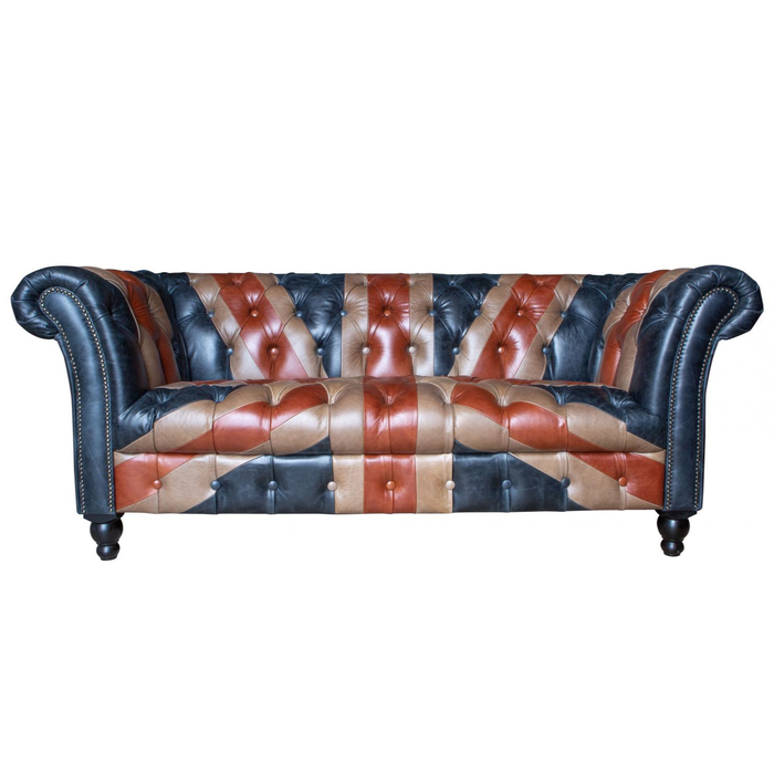 Union Jack Vintage Leather Buttoned Chesterfield Sofa Collection - The Furniture Mega Store 