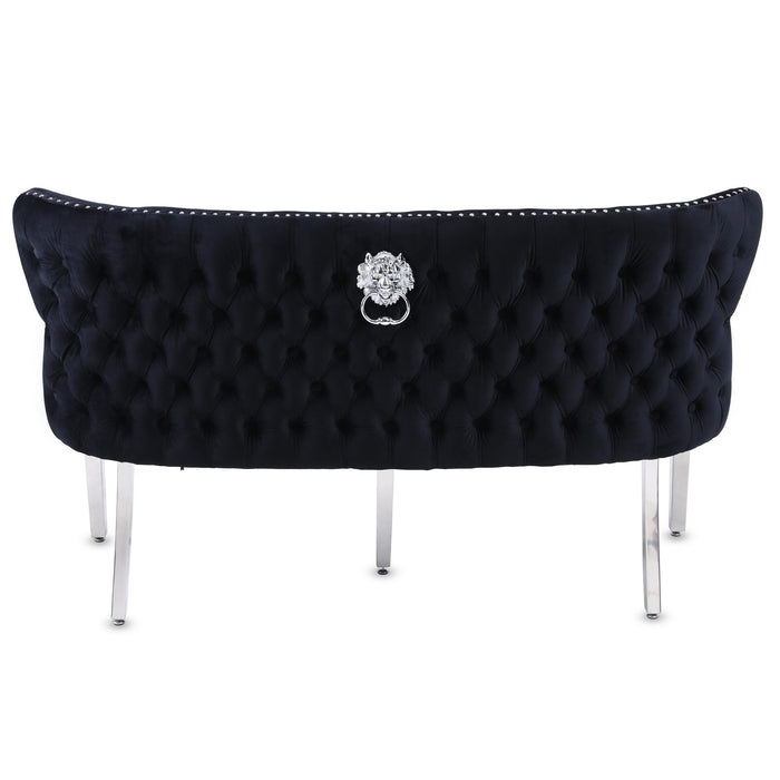 Valentino Black Velvet Button Back Bench - The Furniture Mega Store 