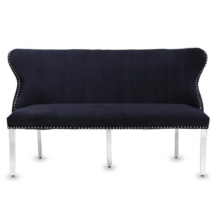 Valentino Black Velvet Button Back Bench - The Furniture Mega Store 