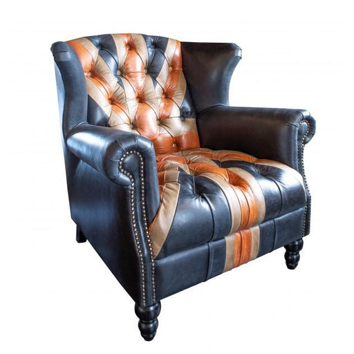 Union Jack Vintage Leather Buttoned Chesterfield Armchair - The Furniture Mega Store 