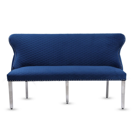 Valentino Blue Velvet Button Back Bench - The Furniture Mega Store 