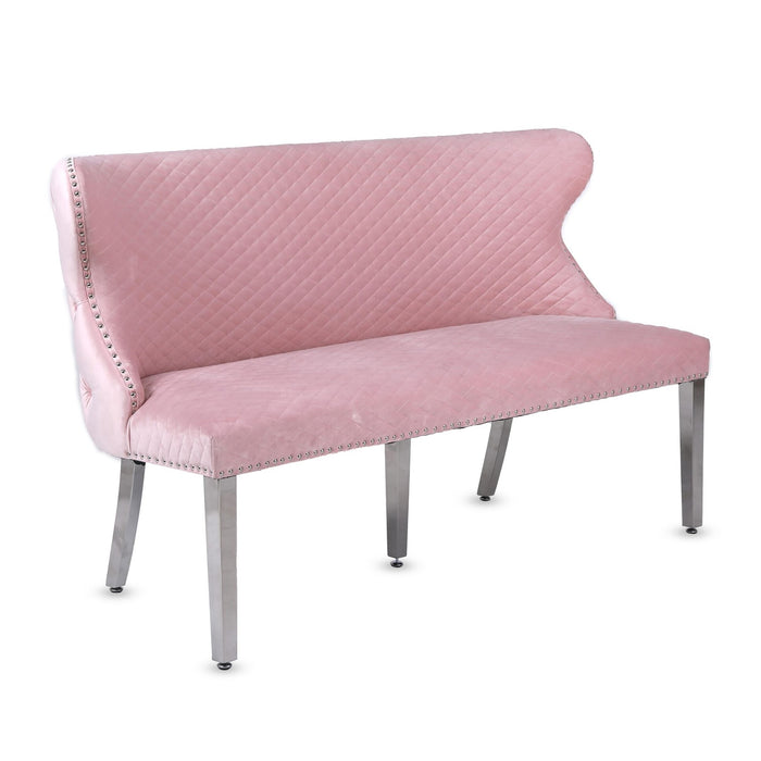 Valentino Pink Velvet Button Back Bench - The Furniture Mega Store 