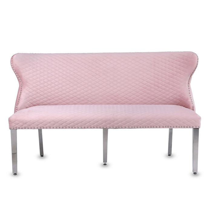 Valentino Pink Velvet Button Back Bench - The Furniture Mega Store 