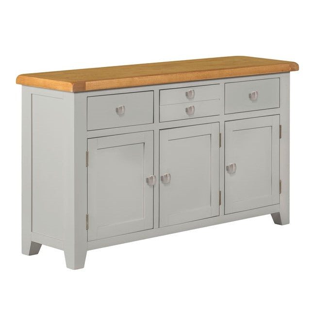 Chester Dove Grey & Solid Oak Large 3 Door 3 Drawer Sideboard - The Furniture Mega Store 
