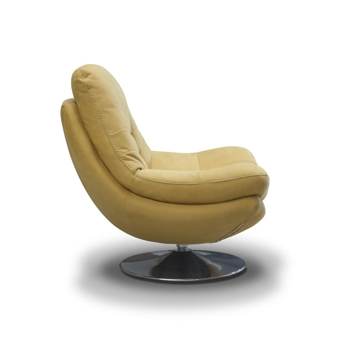Luxe Fabric & Chrome Swivel Chair & Matching Footstool Set - Yellow/Gold - The Furniture Mega Store 