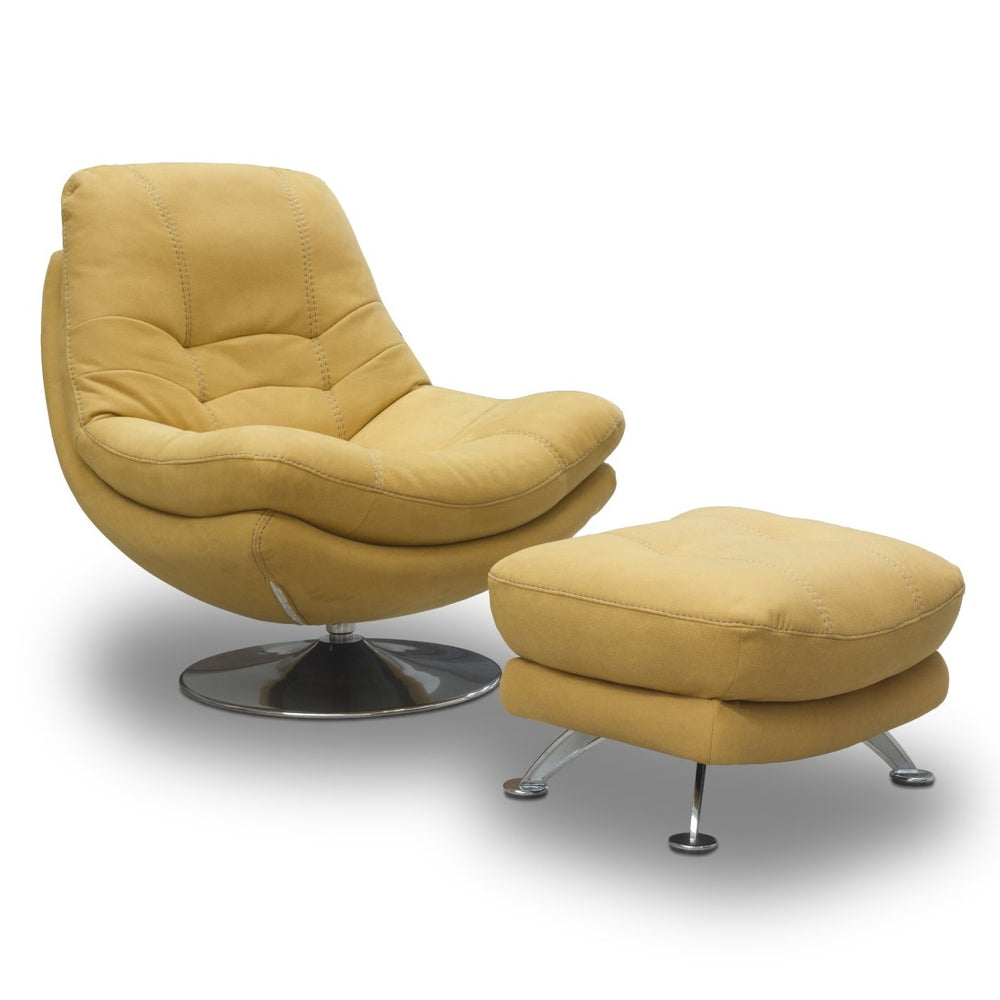 Luxe Fabric & Chrome Swivel Chair & Matching Footstool Set - Yellow/Gold - The Furniture Mega Store 