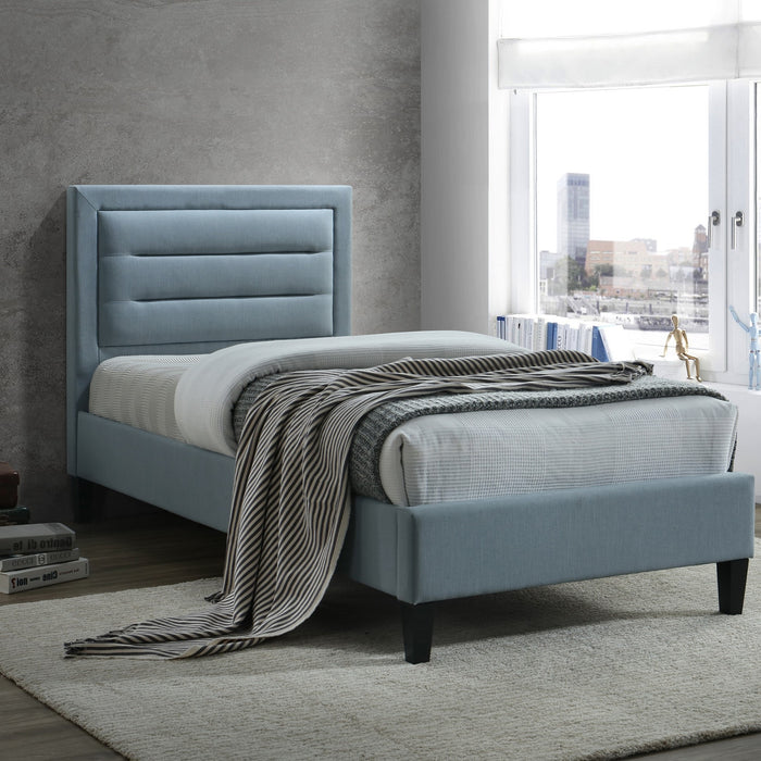 Picasso Blue Fabric Bedstead 3ft Single Bed - The Furniture Mega Store 