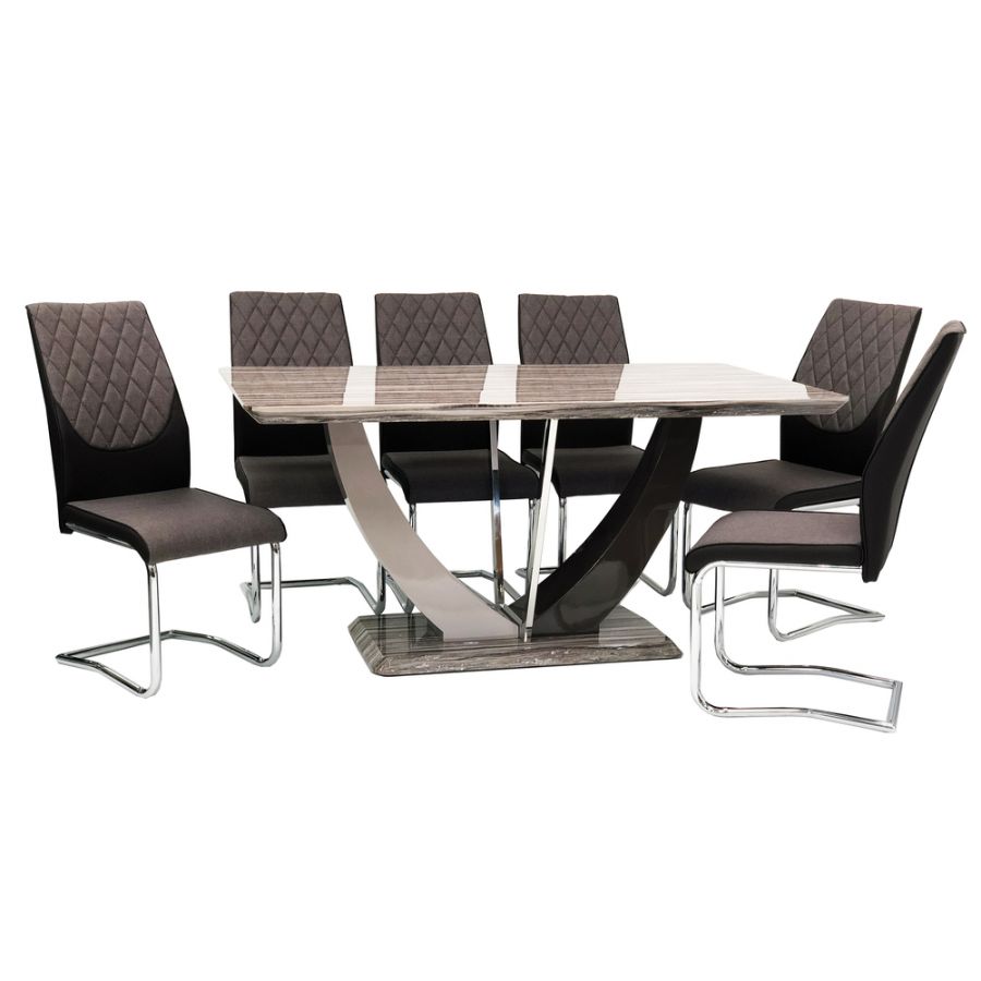 Fabia Dining Table + 6 Atlantis Chairs (Marble Effect) - The Furniture Mega Store 