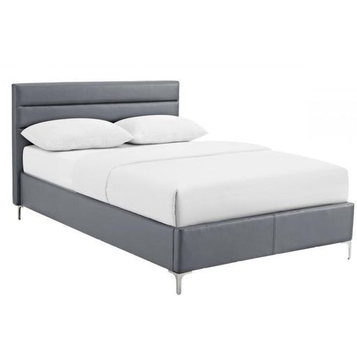 Grey Faux Leather 4'6 Double Bed - The Furniture Mega Store 