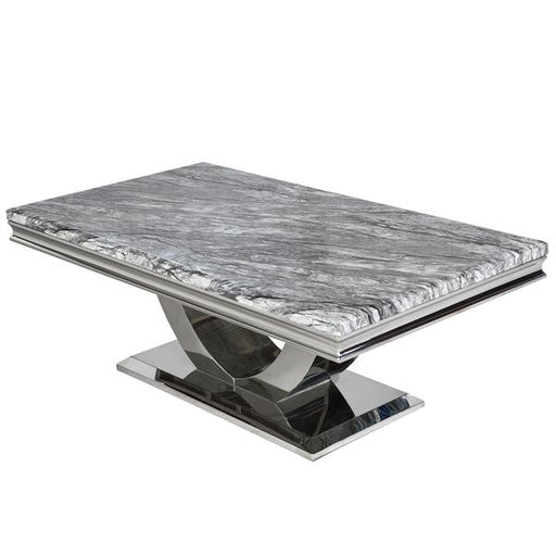 Ariel Marble & Polished Steel Coffee Table - Choice Of Colours - The Furniture Mega Store 
