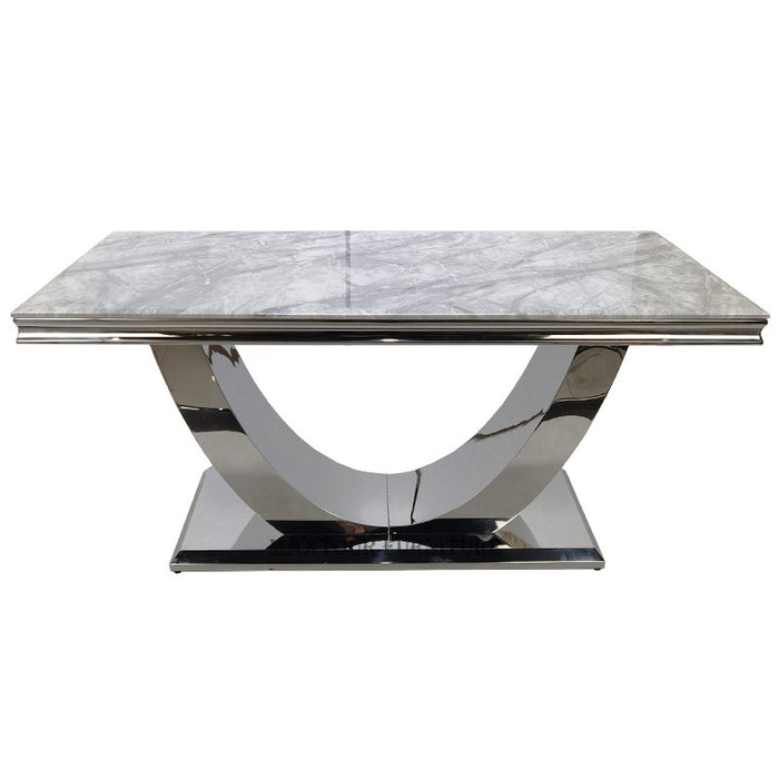 Ariel Marble & Polished Steel Dining Table - Choice Of Sizes & Colours - The Furniture Mega Store 