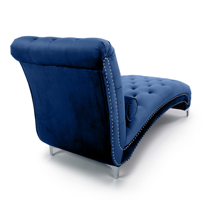 Luxury Blue Velvet Chaise Longue - The Furniture Mega Store 