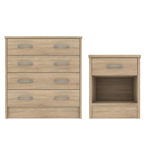 Oak Effect - Wardrobe, Chest Drawers & Bedside - Bedroom Set - The Furniture Mega Store 