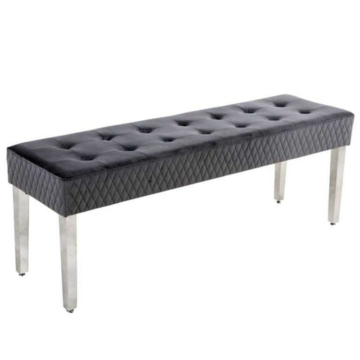 Grey Tufted Velvet Dining Bench With Chrome Legs - 140cm - The Furniture Mega Store 