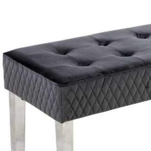 Grey Tufted Velvet Dining Bench With Chrome Legs - 140cm - The Furniture Mega Store 