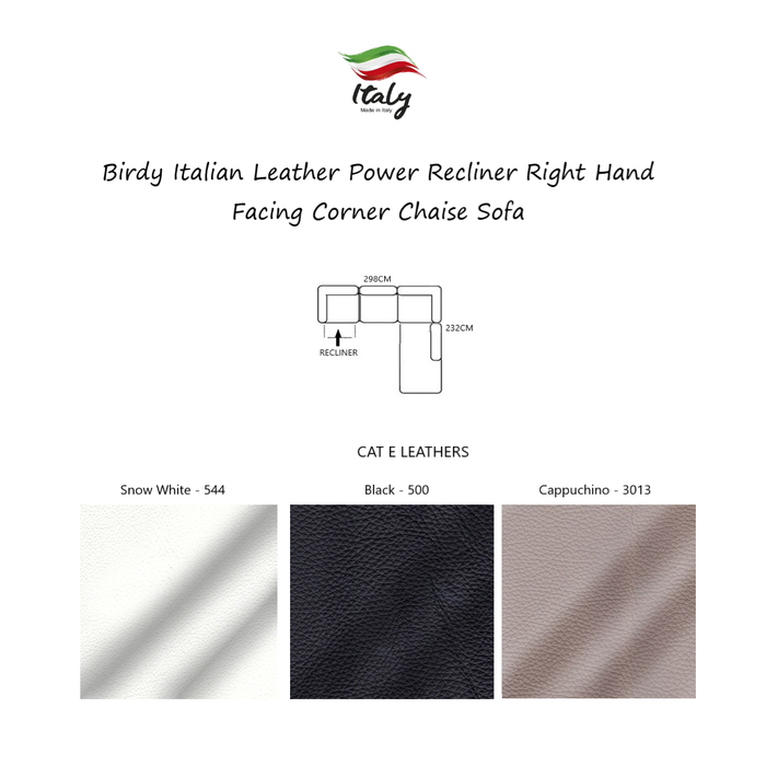 Birdy Italian Leather Power Recliner Corner Sofa - Various Options - The Furniture Mega Store 