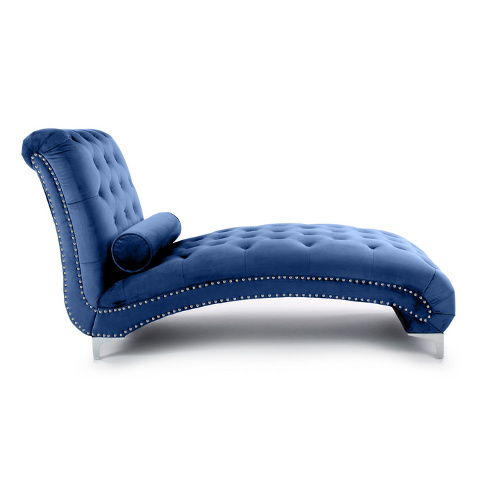 Luxury Blue Velvet Chaise Longue - The Furniture Mega Store 