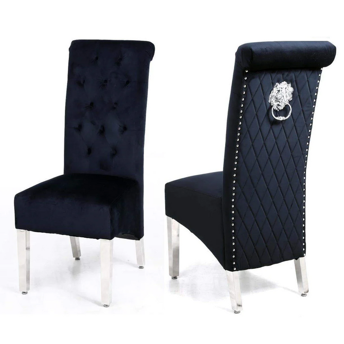 Louis 1.8 Black Marble Dining Table & 6 Sofia Velvet Lion Knocker Dining Chairs - The Furniture Mega Store 