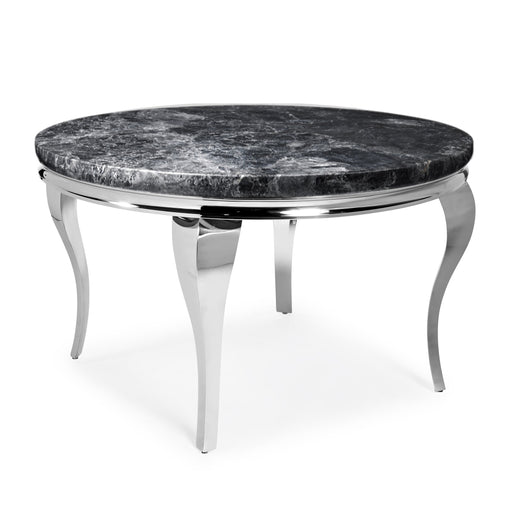 Mayfair Round 1.3 Black Marble Top Dining Table With Stainless Steel Curved Legs - The Furniture Mega Store 