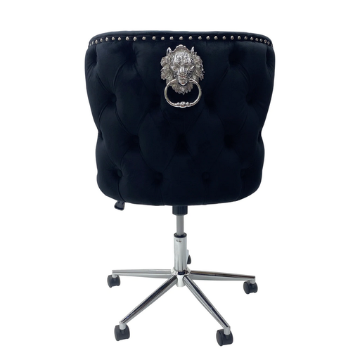 Valentino Black Velvet - Lion Knocker Back Tufted Office Chair - The Furniture Mega Store 