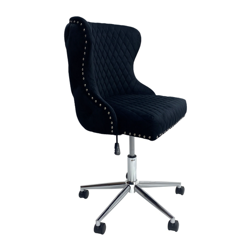 Valentino Black Velvet - Lion Knocker Back Tufted Office Chair - The Furniture Mega Store 