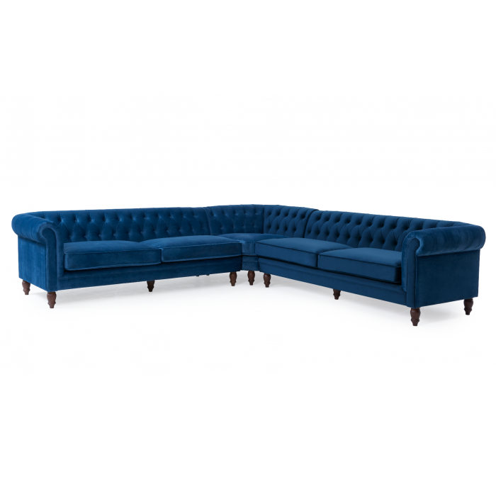 Classic Chesterfield Plush Velvet Large Corner Sofa - Choice Of Colours - The Furniture Mega Store 