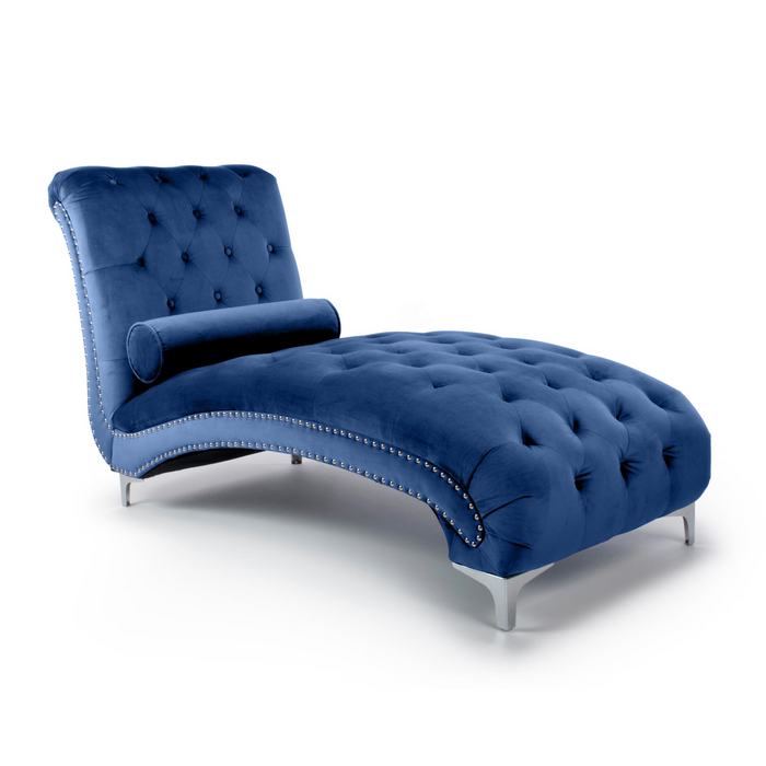 Luxury Blue Velvet Chaise Longue - The Furniture Mega Store 