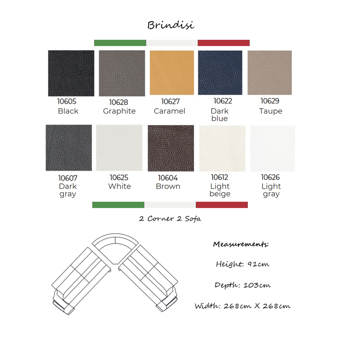 Brindisi Top Grain Italian Leather Corner Sofa Choice Of Sizes