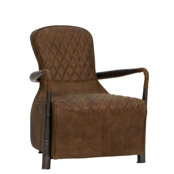 Diamond Quilted Liberty Snug Chair - Gunmetal Frame & Brown Aniline Leather Cover - The Furniture Mega Store 