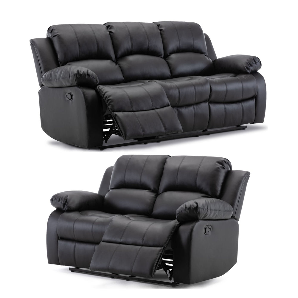 Callino Black Leather Recliner Sofa Set 3 + 2 Seater - The Furniture Mega Store 