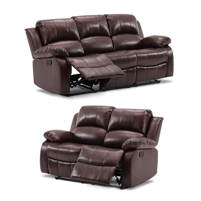 Callino Chestnut Brown Leather Recliner 3 Seater & 2 Seater Sofa Set - The Furniture Mega Store 