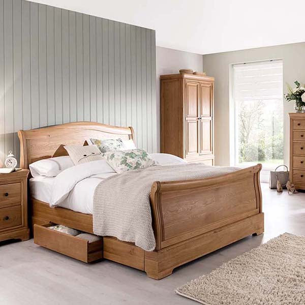 Chambery Natural Oak Bed - Choice Of Sizes - The Furniture Mega Store 