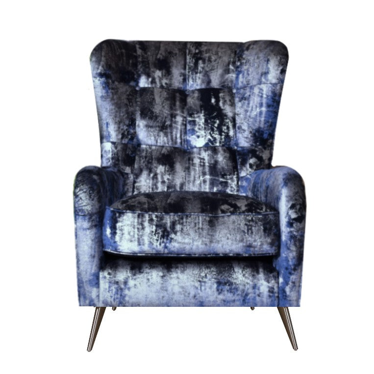 Raffles Wing Accent Chair Crinkle Navy/Silver